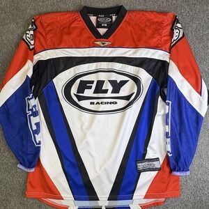 Fly Racewear 208 Motocross Racing BMX Jersey Shirt Mens L Blue‎ White Red MX ATV